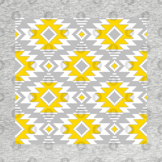Tribal Aztec Native Ornament - White Gray Yellow Sunny Gold Pastel Ethnic Geometric Amulet Boho Pattern by GrandTartaria